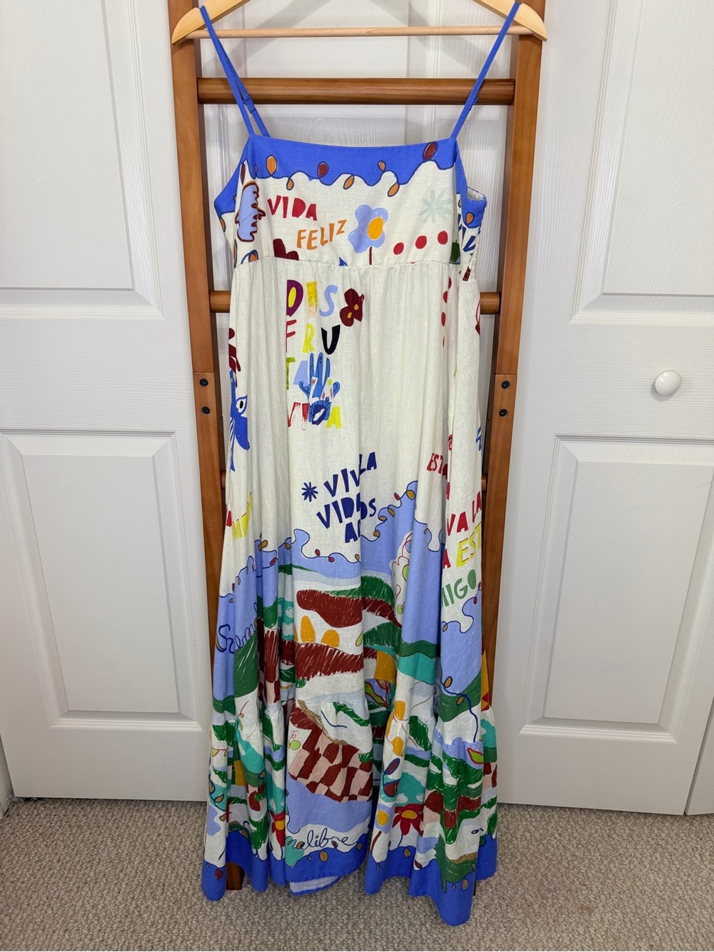 Rachel Zoe Viva La Vida Amigos Linen Blend Printed Maxi Dress M - Picture 2 of 7